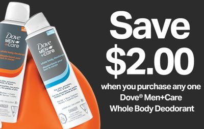 Save $2 on Dove Men+Care whole body deodorant