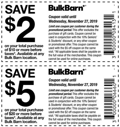 Bulk Barn Canada Coupons: Save $2 to $5, November 13 - 27