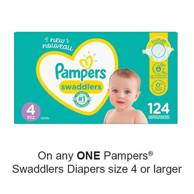 Save $2.00 when you buy any ONE Pampers Swaddlers Diapers size 4 or larger (excludes trial/travel size, value/gift/bonus packs)
