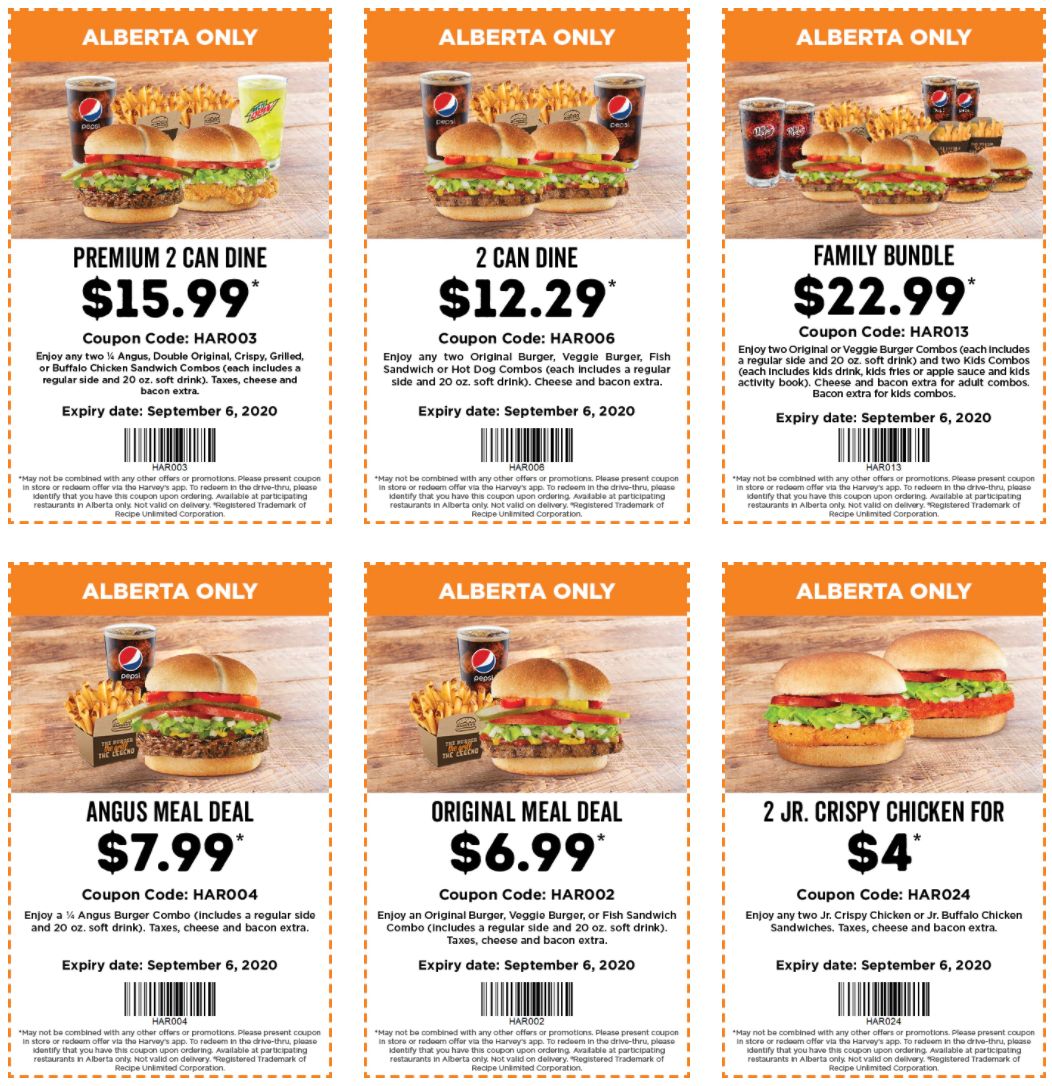 Harvey’s Canada Coupons (Alberta) Until September 6