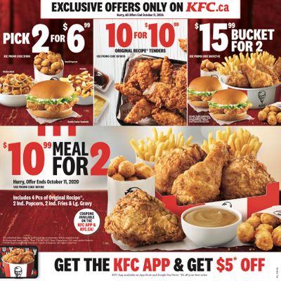 KFC Canada Mailer Coupons (Newfoundland and Labrador), until October 11, 2020